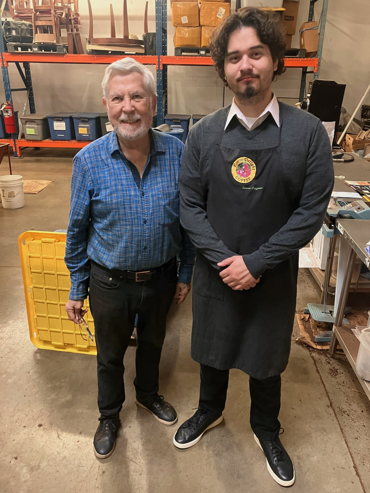 Guillermo Morán, Master Roaster, with apprentice roaster William Popham